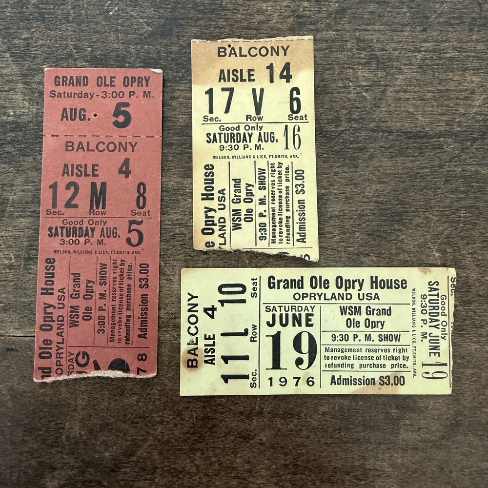 Lot 3 Vintage 1976 Grand Ole‎ Opry House Ticket Stubs Opryland USA Nashville TN